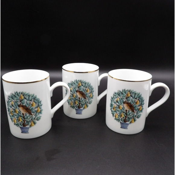 Avon 12 Days of Christmas Partridge Mug Set of 3 14K Gold Trim 3.75" VTG - Picture 3 of 4